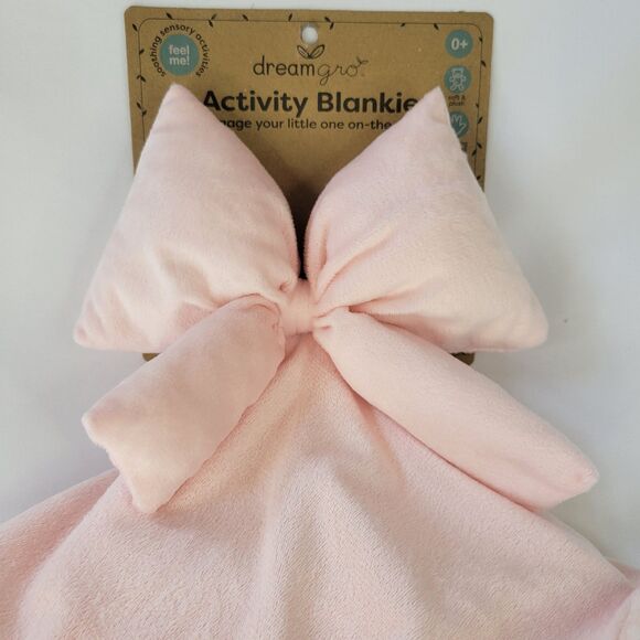 DreamGro Pink Bow Plush Lovey Coquette Blanket Baby  Activity Toy Teether Girly - Picture 3 of 13